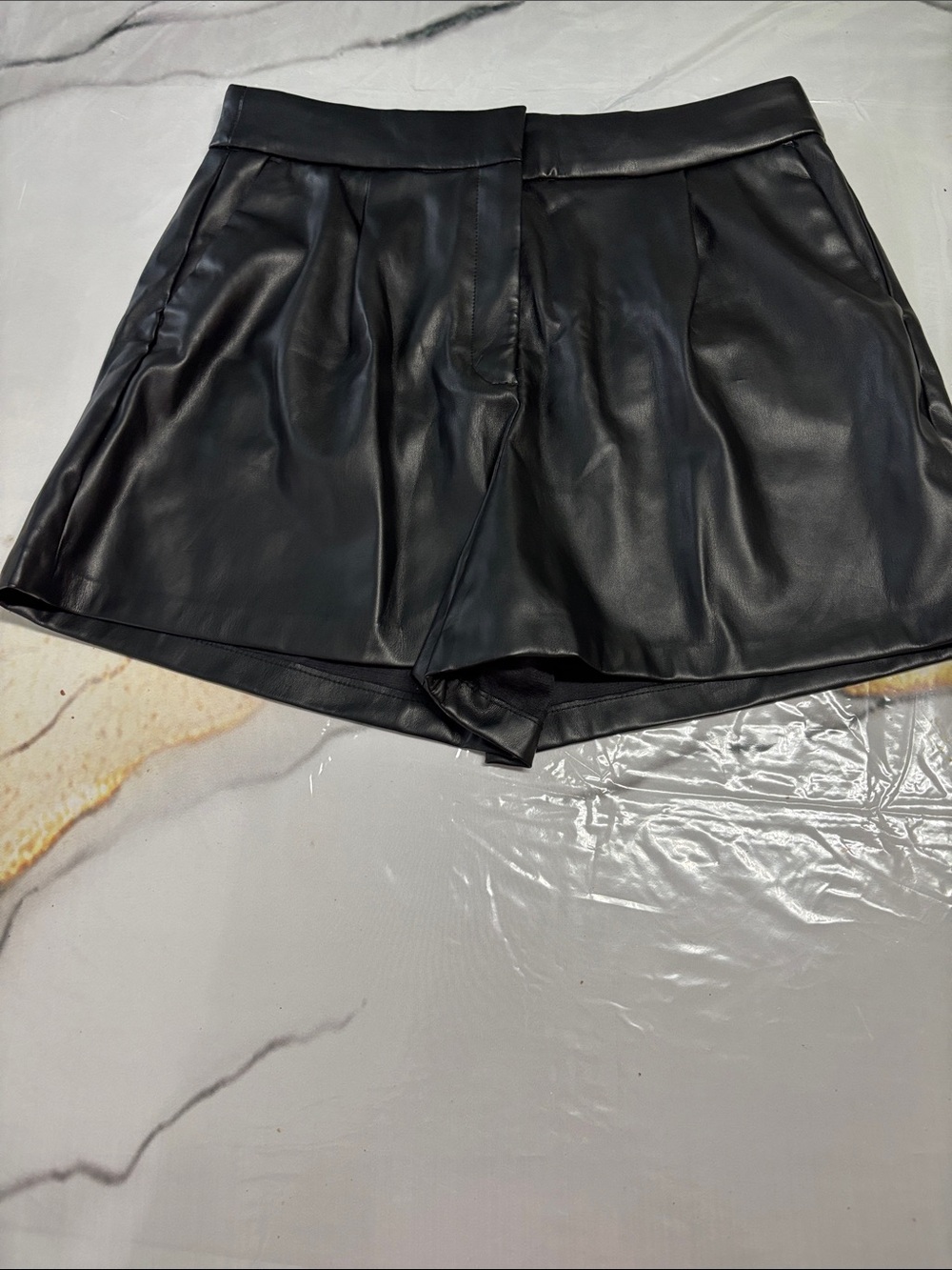 Express Black Faux Leather High-Waist Pleated Shorts